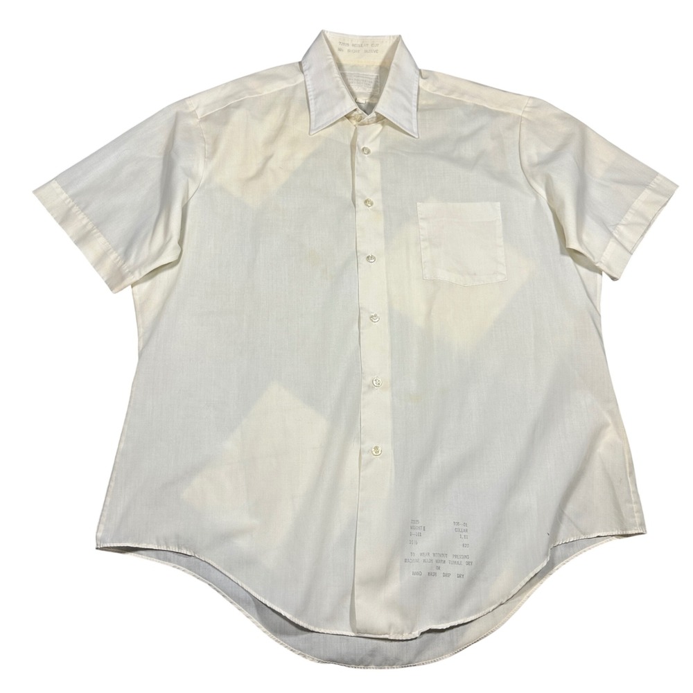 Vintage 60s Sears Perma-Prest Mens Short Sleeve Button Down Shirt Cream 16.5
